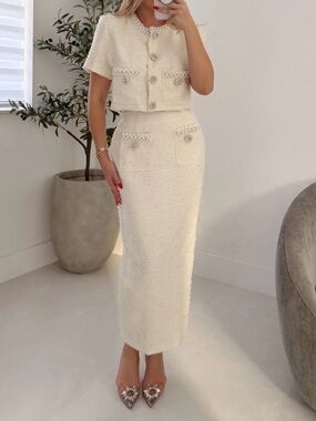 MABLE Cream Textured Skirt Set